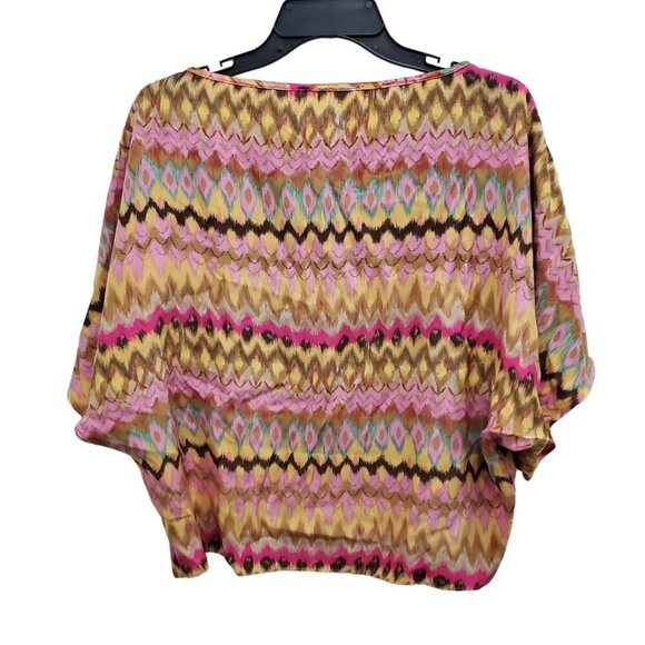 Gender Bias Women's Multicolor Boho Silk Reverse Dye Oversized Dolman Blouse S - Picture 1 of 5